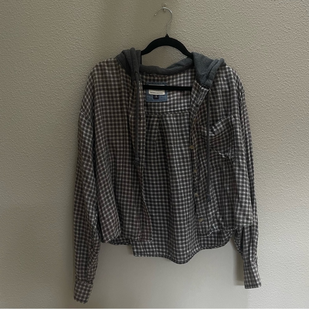 American Eagle Distressed Flannel Hoodie